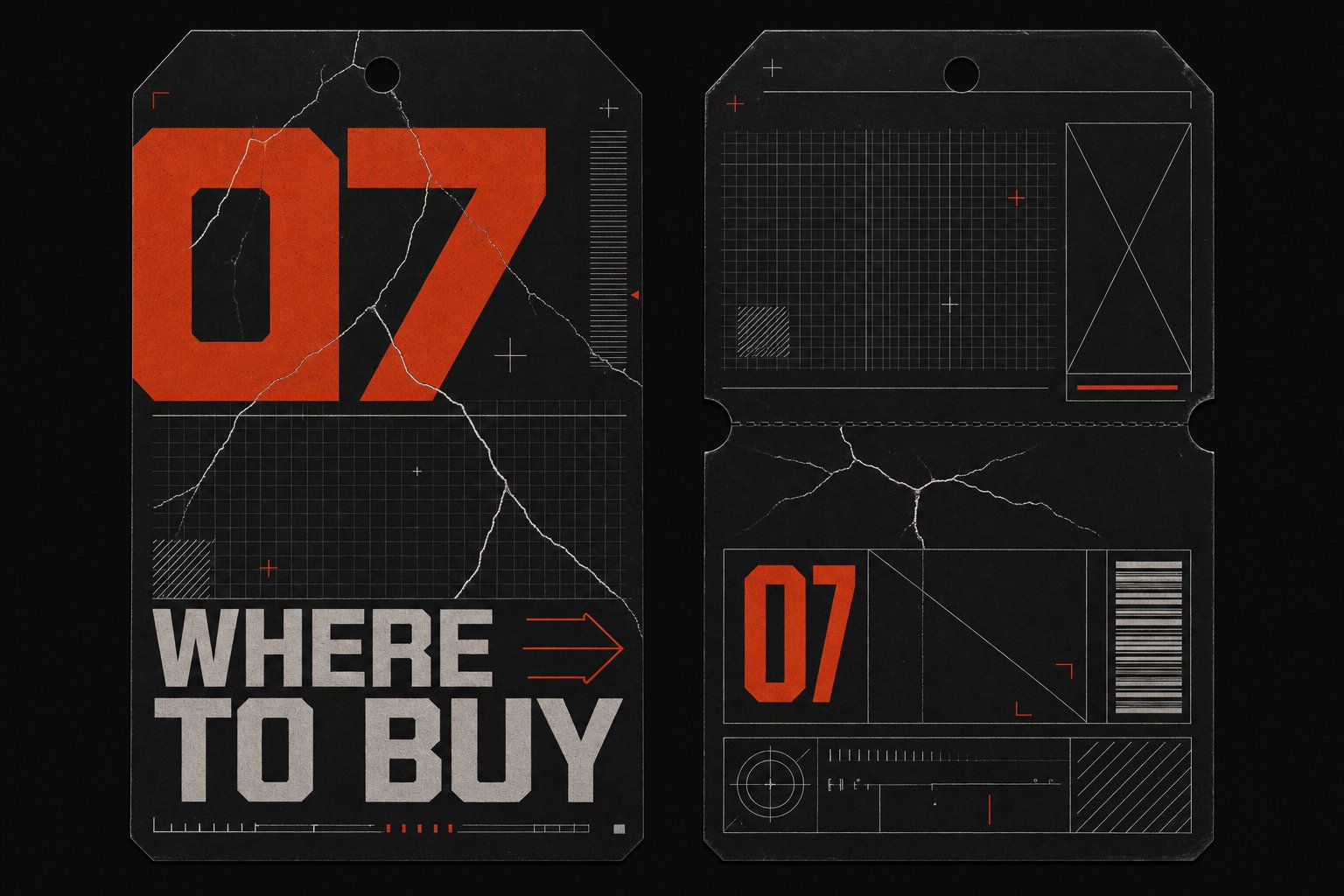 Archive dossier plate stamped 07, a hanging tag reading 'Where to Buy'